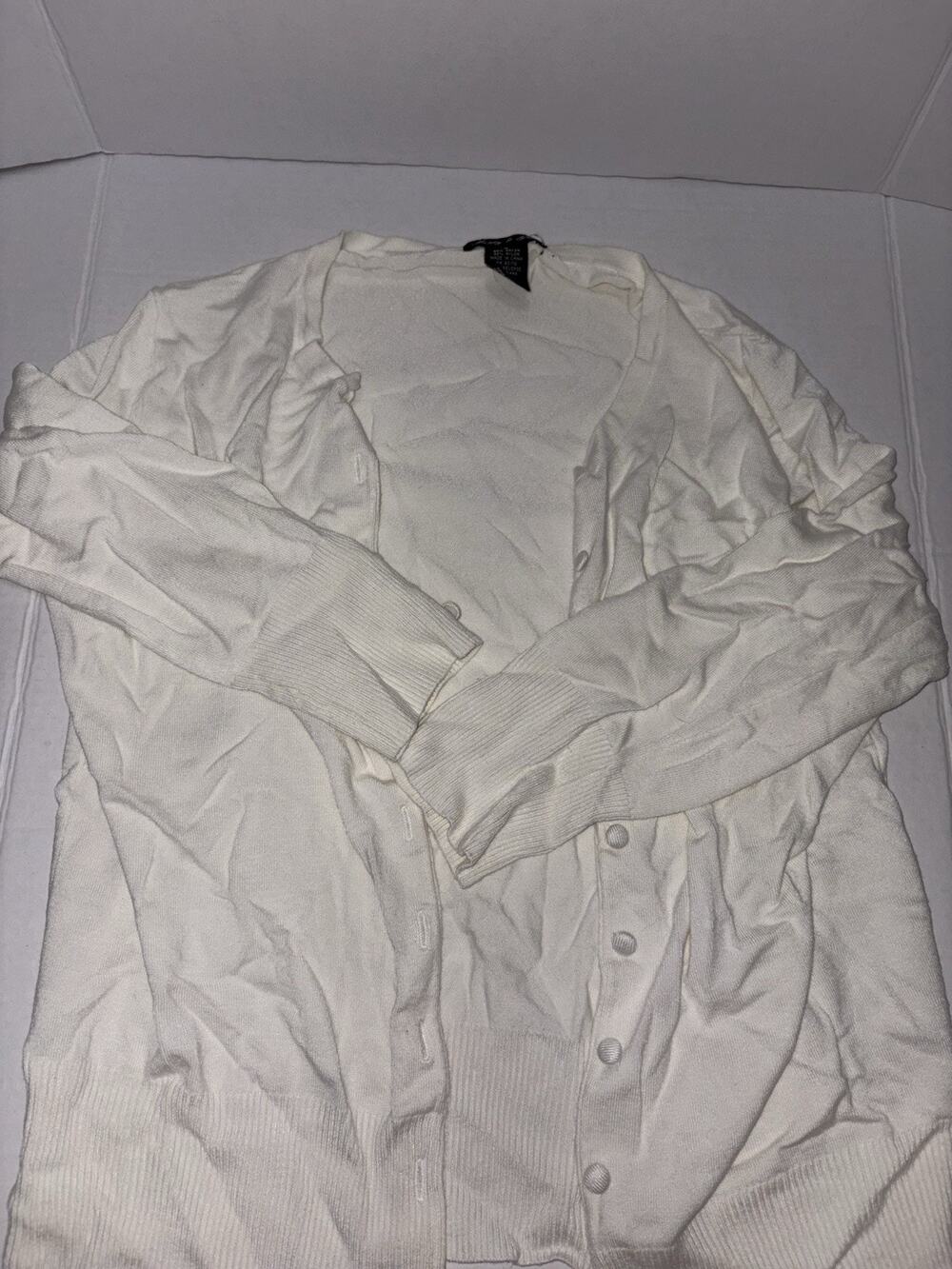 Audrey & Grace White Button-Fromt Knit Cardigan Rubbed Cuffs Size L